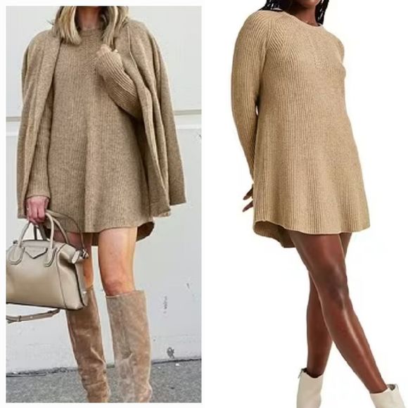 Splendid x Cella Jane Medium Cashmere blend rib knit sweater dress camel tan - Picture 1 of 8